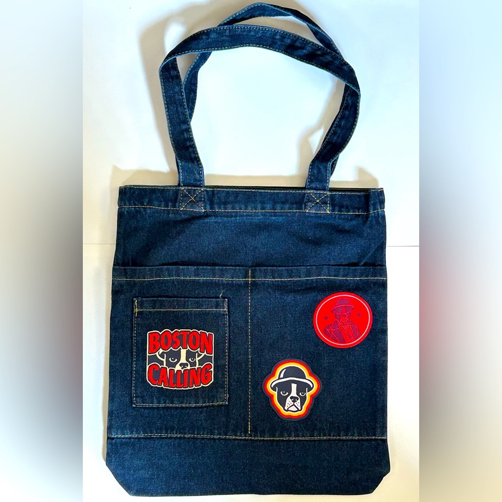 NEW! Boston Calling Festival Exclusive Denim Tote With Logo Patches & Zipper-NWT